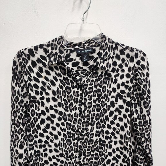 Cynthia Rowley Womens Top Size Small Black White Animal Print Long Sleeve Office - Picture 2 of 9